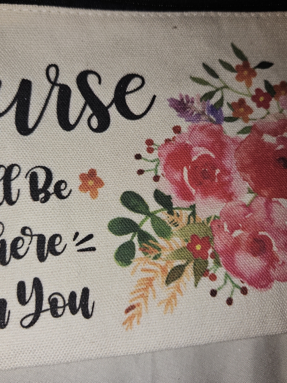 Floral Canvas Cosmetic Bag - Pink Floral Accent